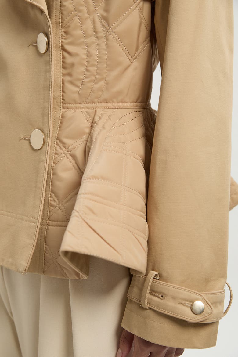Quilted Padded Peplum Short Trench Coat, Alternate, color, Camel