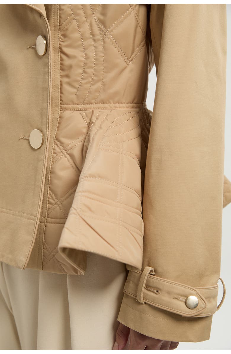 Karen Millen Quilted Padded Peplum Short Trench Coat, Alternate, color, Camel