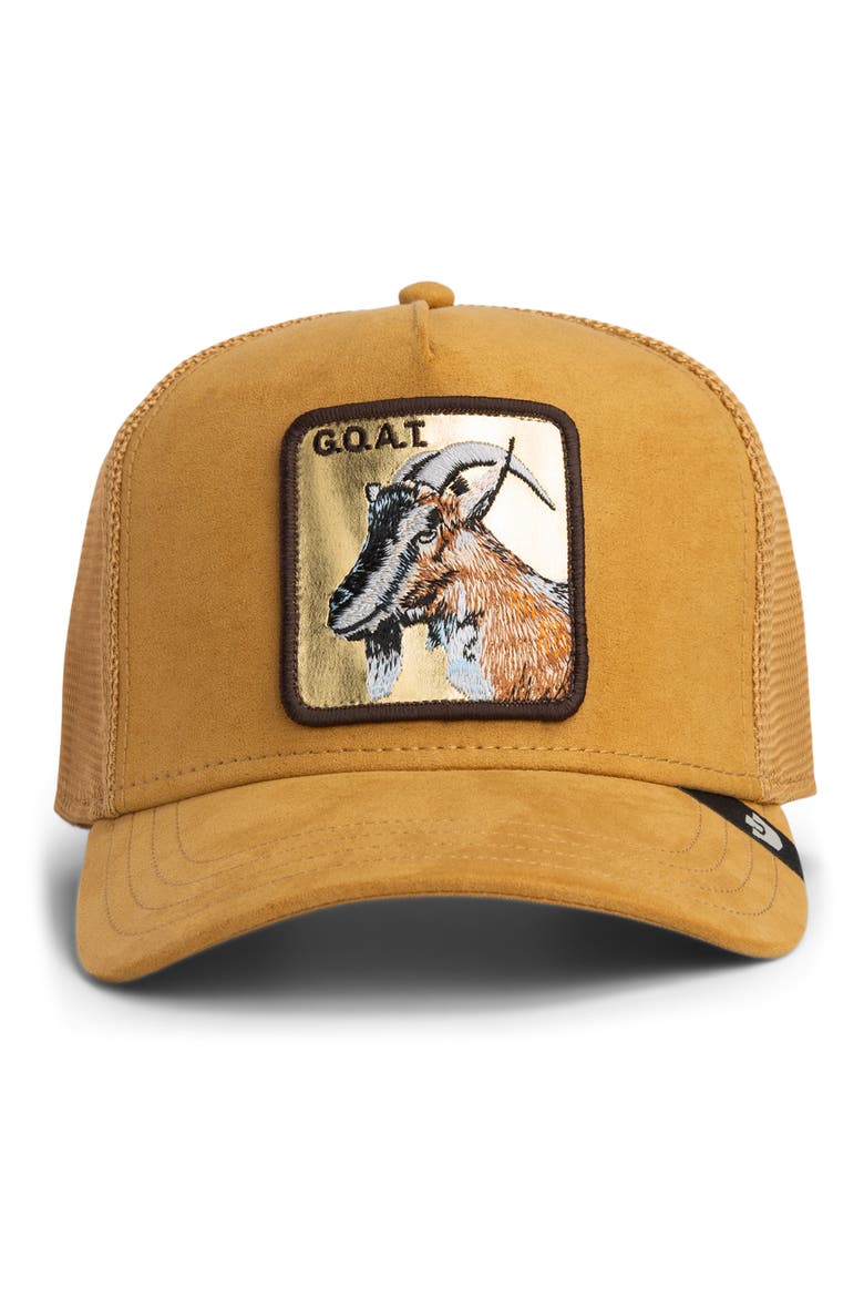 Golden Goat Patch Snapback Trucker Hat, Alternate, color, AMBER