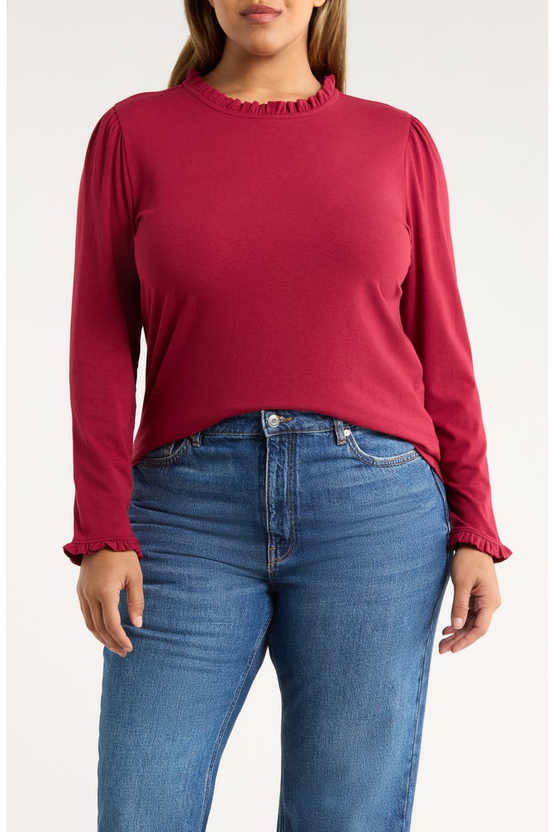 Ruffle Detail Knit Top, Main, color, RED RUMBA