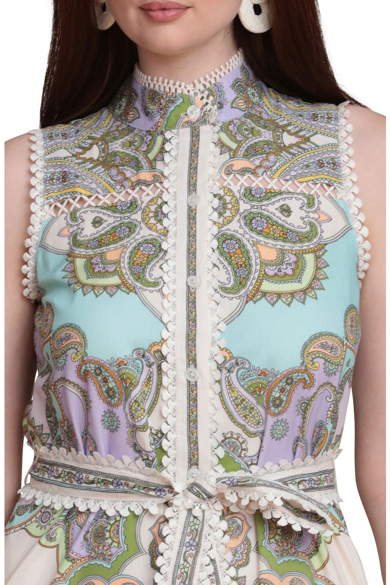 paisley cotton lace long dress Paisley Print Lace Trim Dress Ivory