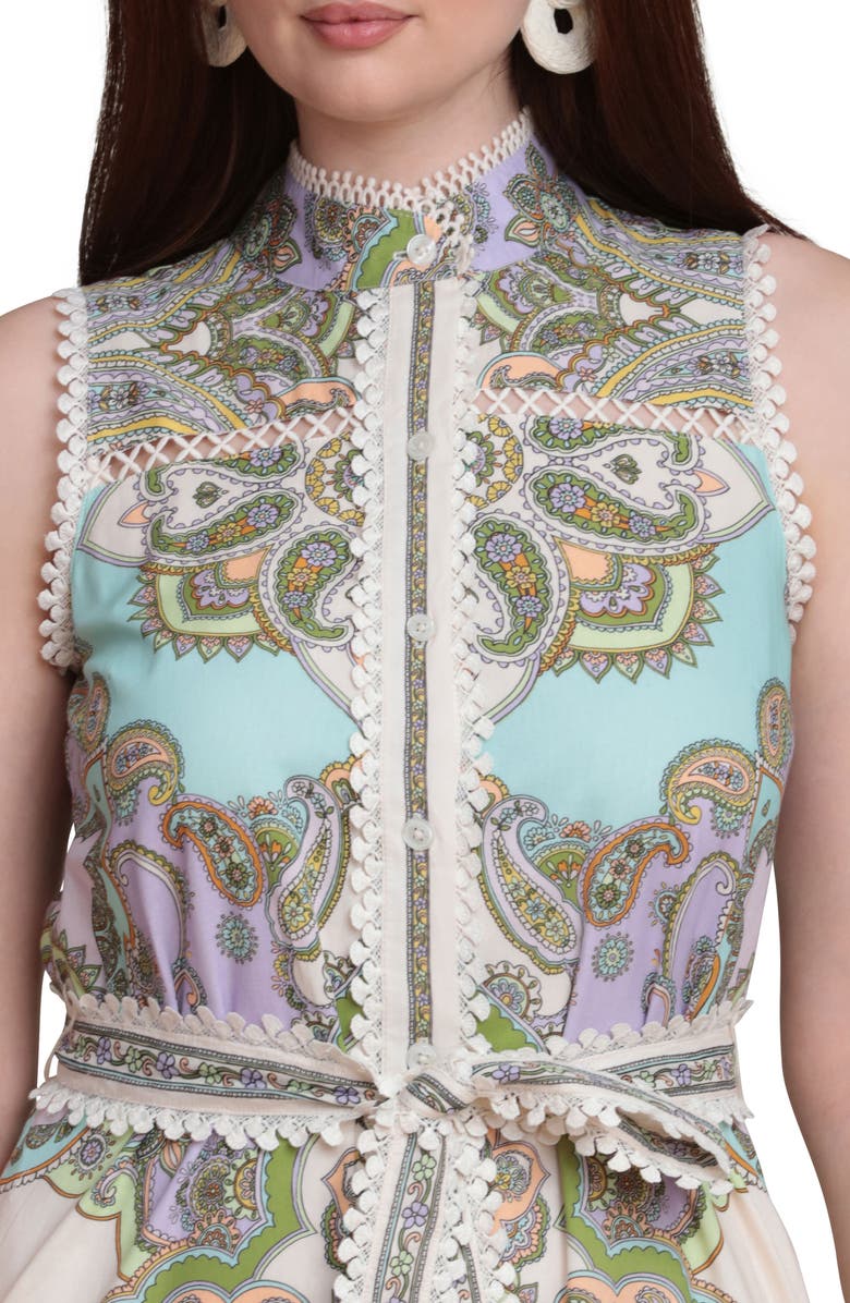 Avec Les Filles Placed Paisley Lace Trim Cotton Maxi Dress, Alternate, color, Cream Lisa Paisley