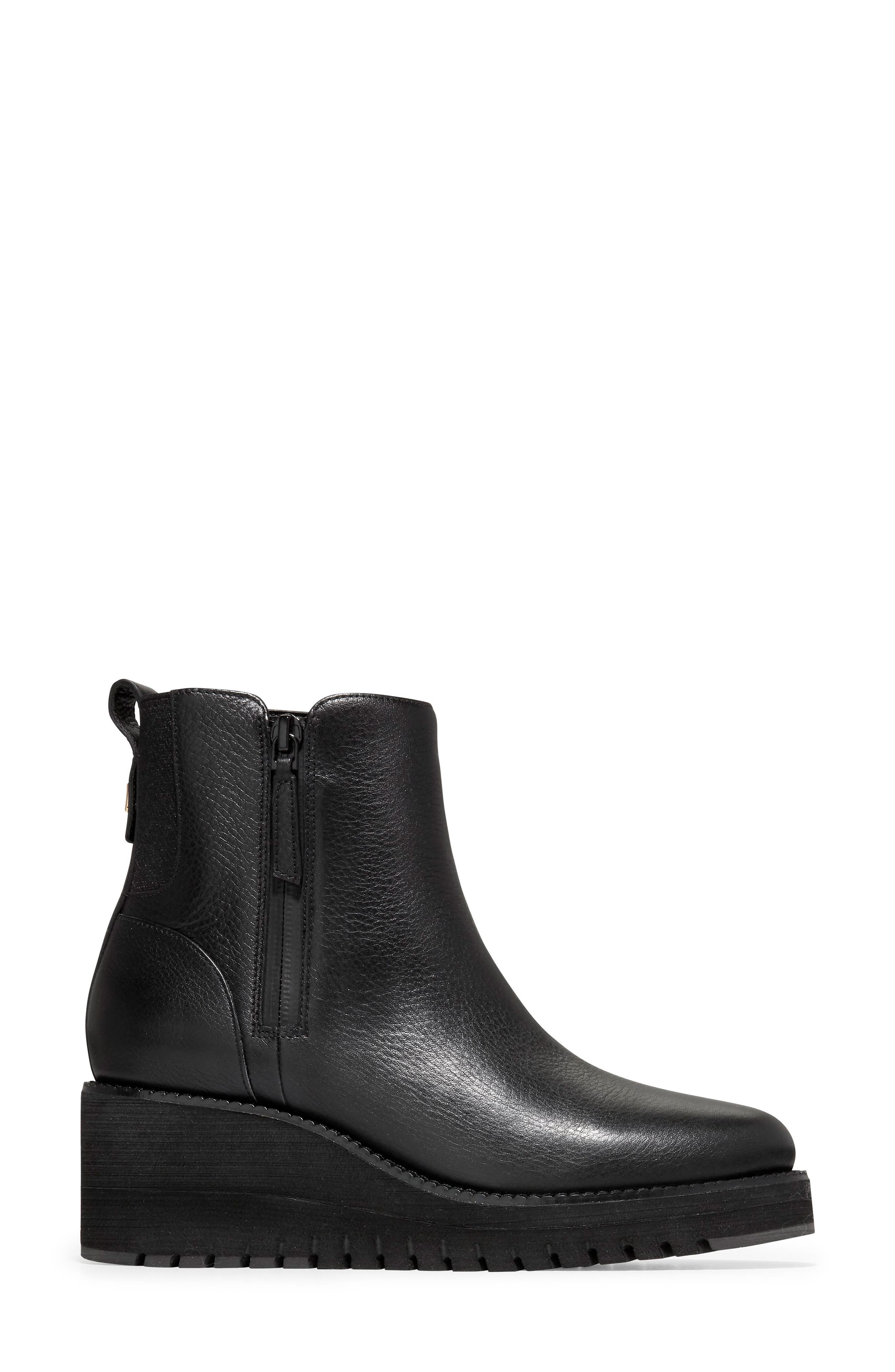 Cole Haan ZeroGrand City Waterproof Wedge Bootie, Alternate, color, Black/ Black Wp