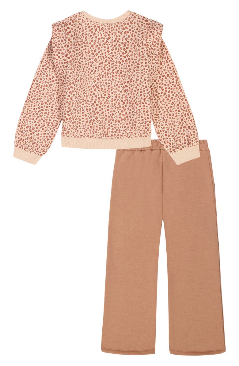 Calvin Klein French Terry Leopard Print Pullover & Wide Leg Pants Set, Alternate, color, Cameo Rose