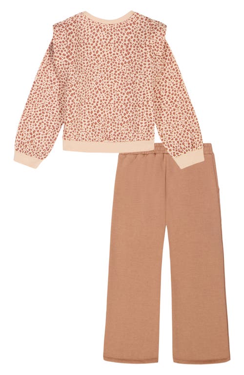 Calvin Klein French Terry Leopard Print Pullover & Wide Leg Pants Set In Brown