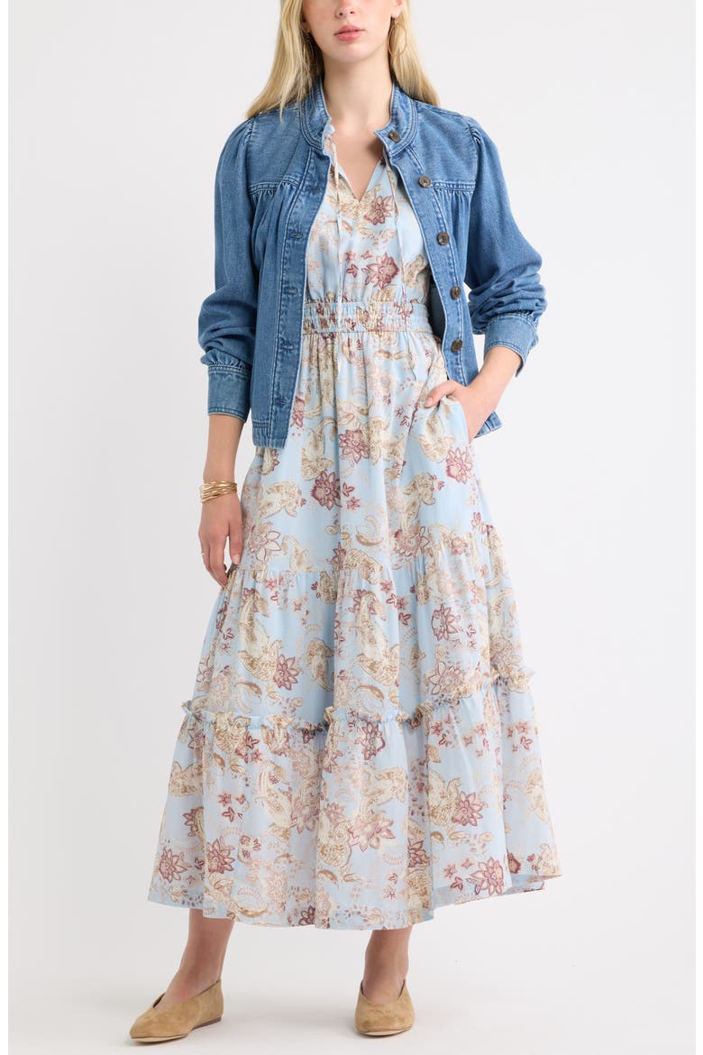 Tie Neck Maxi Dress, Alternate, color, BLUE PAISLY BLOOM