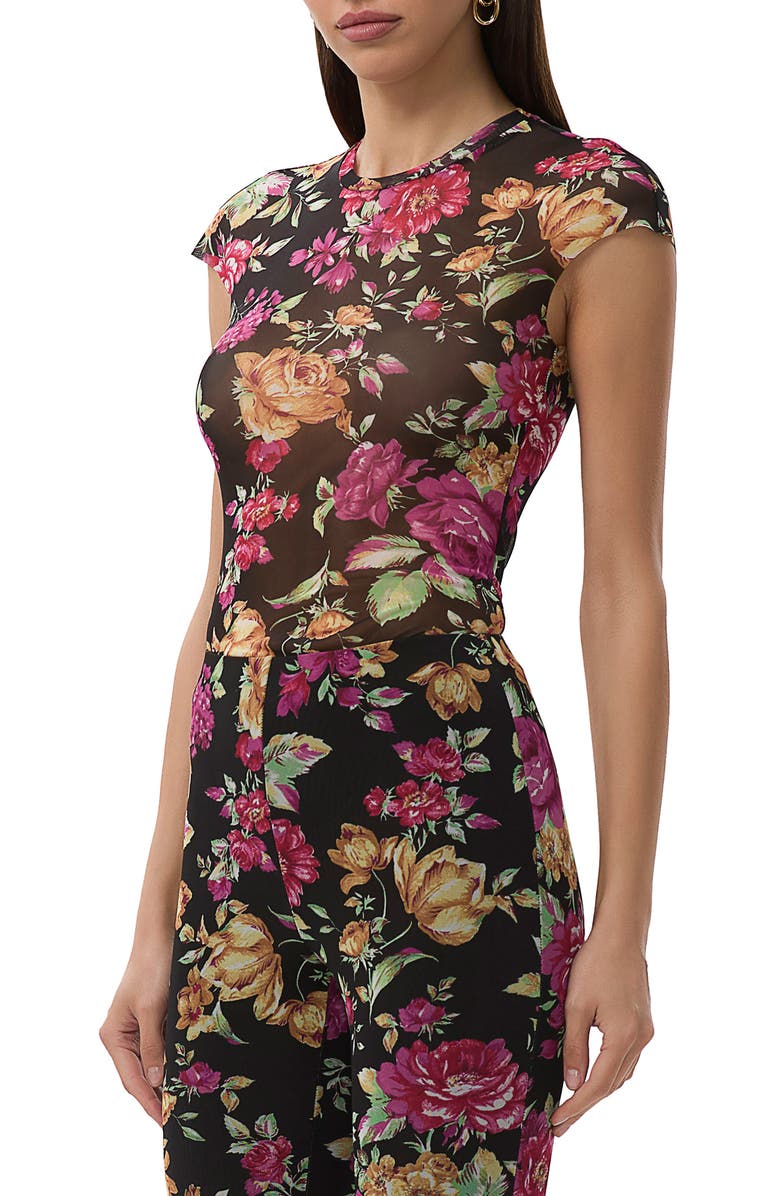 AFRM Nina Print Cap Sleeve Mesh Top, Alternate, color, Dusted Floral