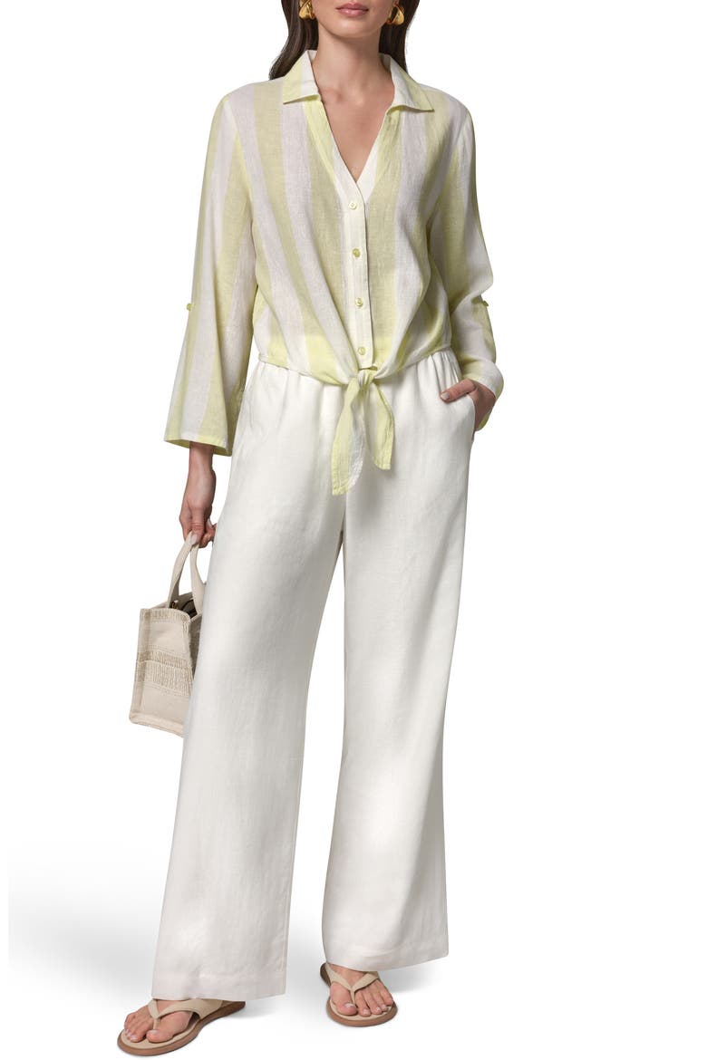 Yarn Dye Stripe Crop Linen Blend Button-Up Shirt, Alternate, color, LIMONCEL/ C