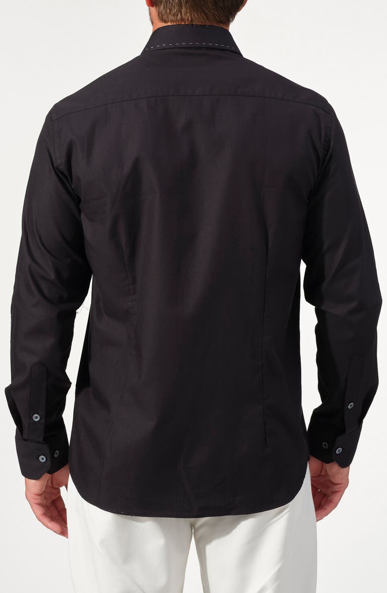 STUDIO GARNET LOS ANGELES Contrast Stitch Cotton Button-Up Shirt, Alternate, color, Black
