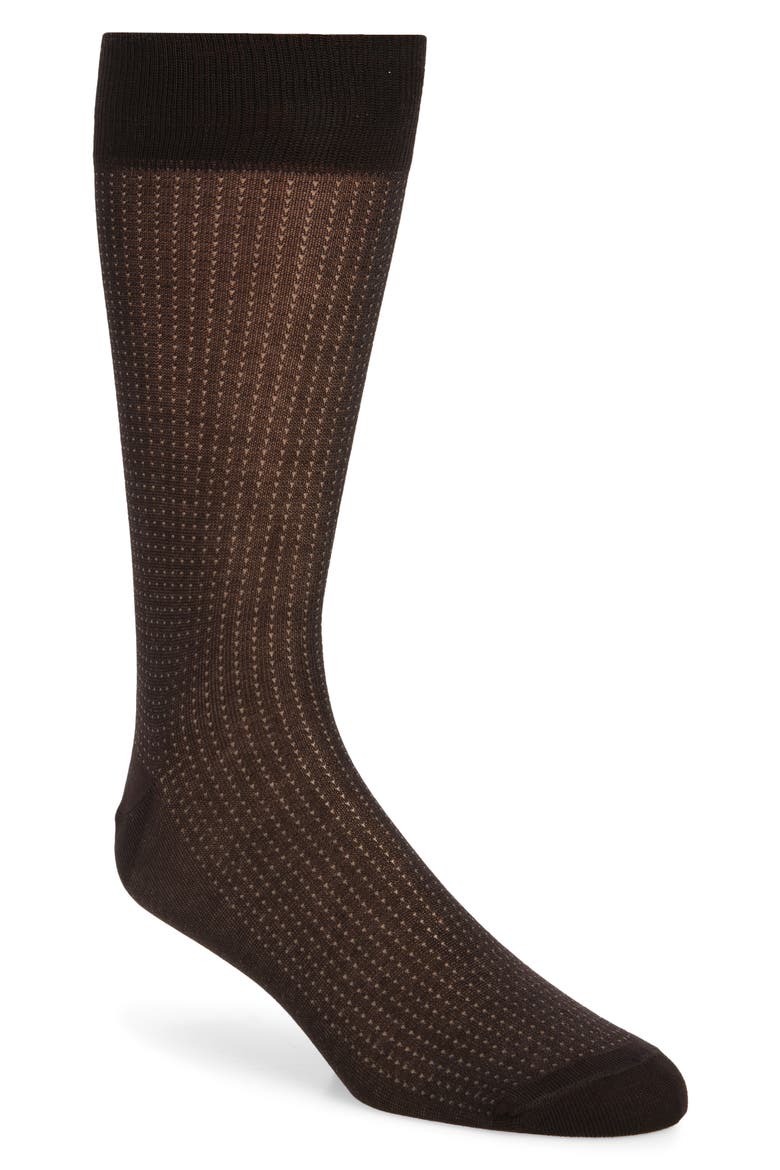 Dot Mercerized Cotton Blend Dress Socks, Main, color, BROWN