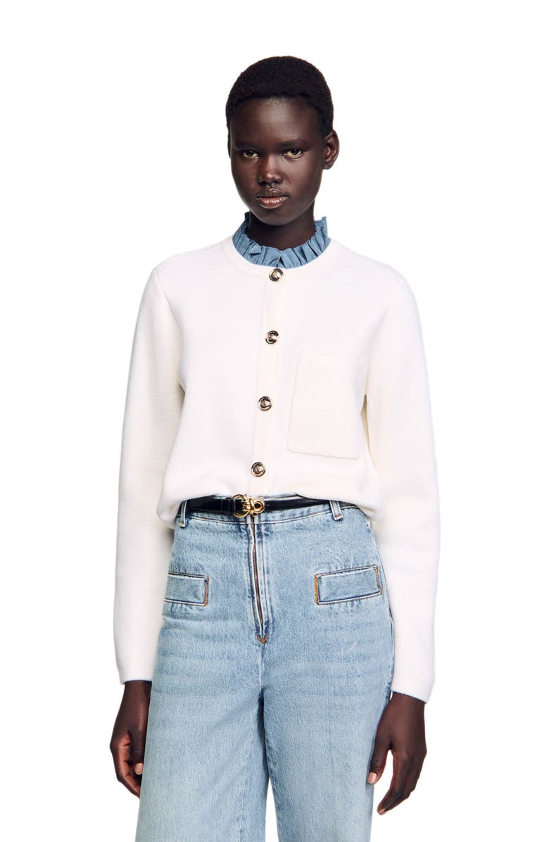 SANDRO High-neck cardigan, Main, color, Ecru