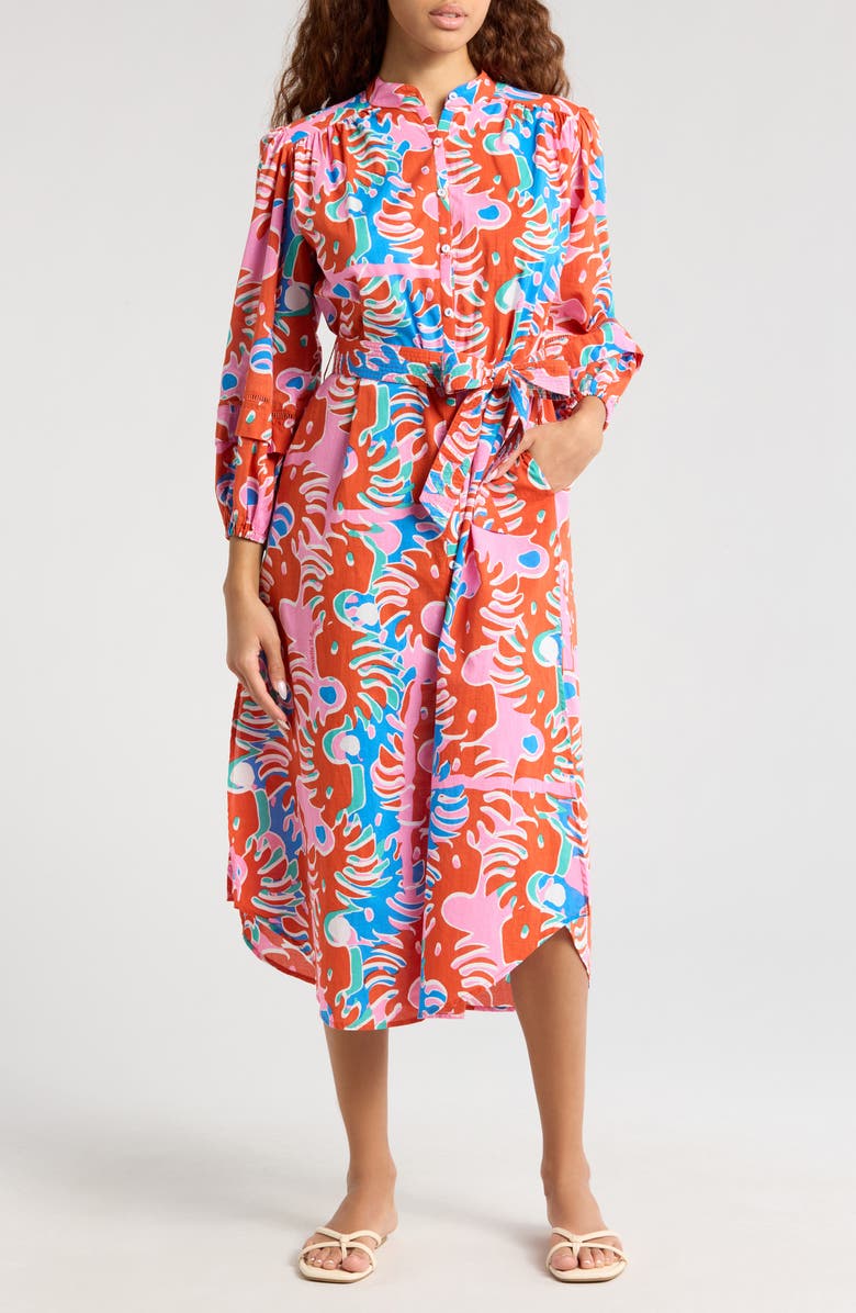 Poupette St Barth Cathy Abstract Print Cotton Cover-Up Shirtdress, Main, color, Red Geo Afro