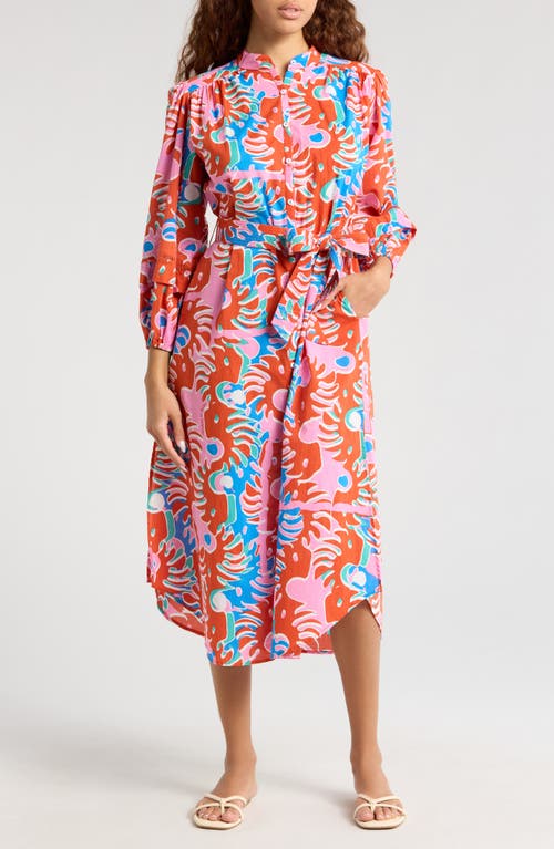 Poupette St Barth Cathy Abstract Print Cotton Cover-Up Shirtdress in Red Geo Afro  product