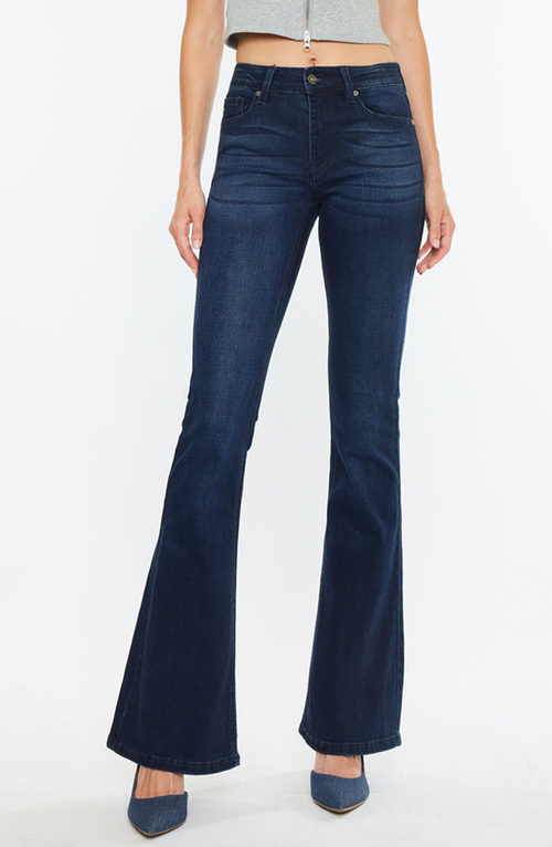 Kancan Trisha Mid Rise Classic Flare Jeans In Dark Wash