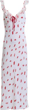 Diane von Furstenberg Christina Lip Print Ruffle Sleeve Midi Dress