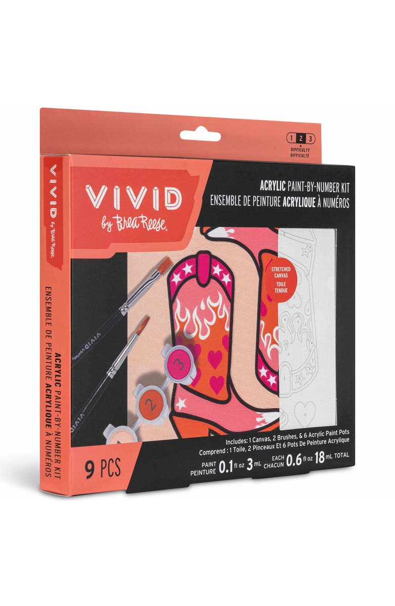 Brea Reese Vivid Acrylic Mini Paint By Number Kit Cowgirl Boot, 6 inch x 6 inch, Alternate, color, Multicolored