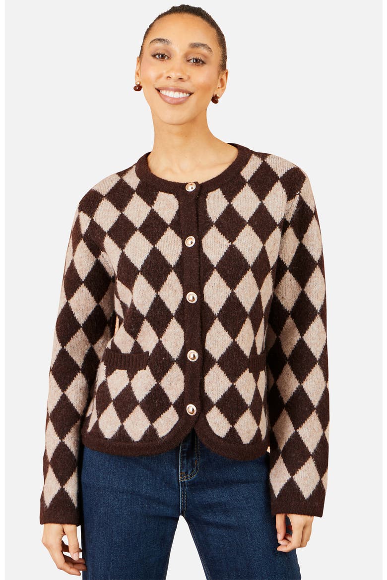 Argyll Button-Front Knit Cardigan, Alternate, color, Brown