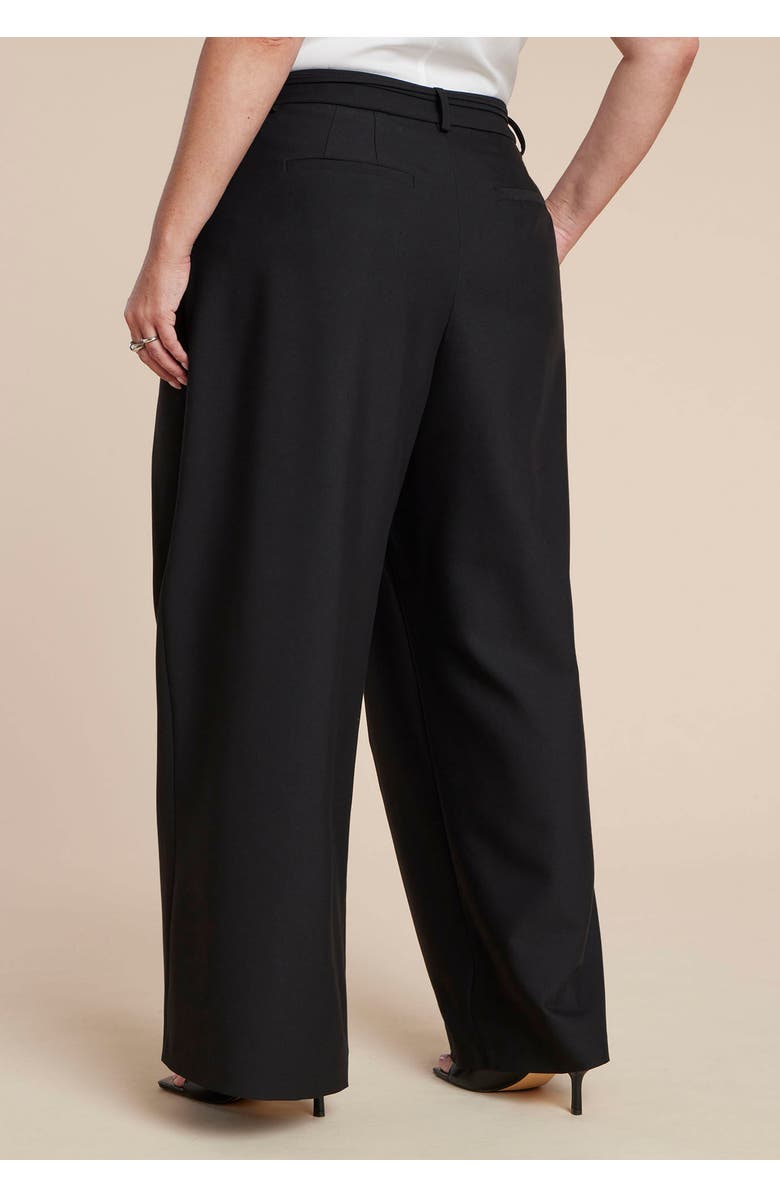 ELOQUII Pleat Detail Trouser With Long Belt, Alternate, color, Black Onyx