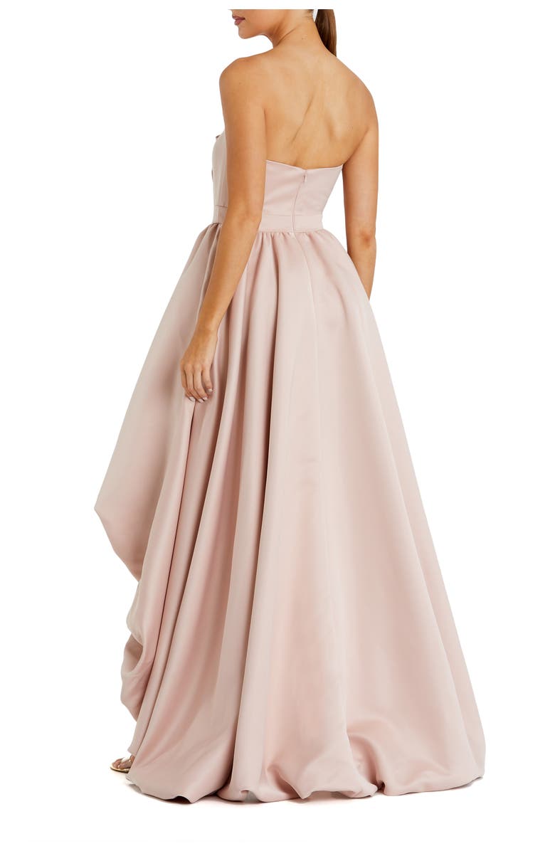 Mac Duggal Satin Strapless Bubble High Low Gown With Roses, Alternate, color, Blush