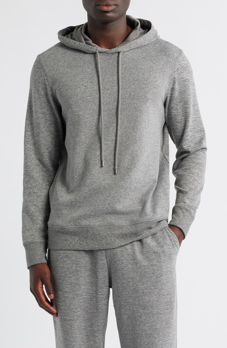Daniel Buchler Pinstripe Pajama Hoodie, Main, color, White Grey Stipe