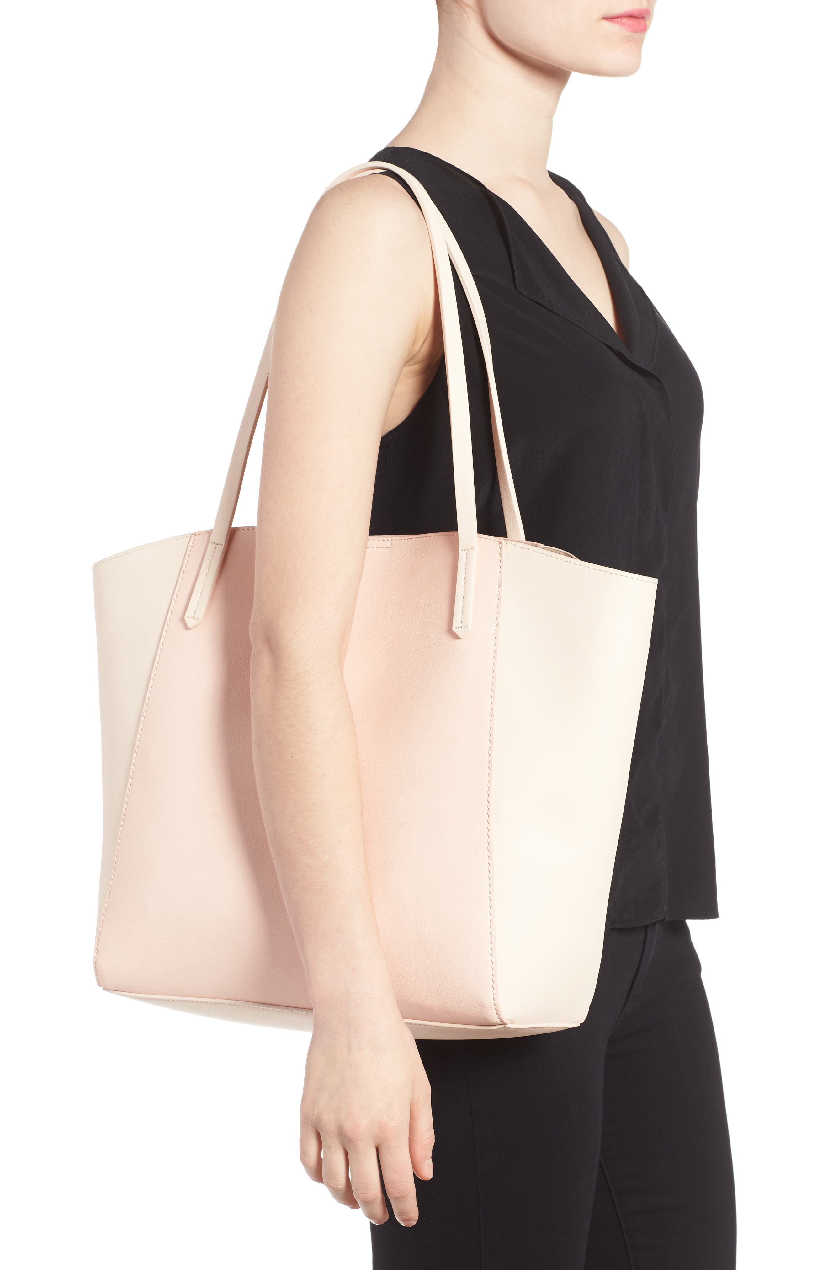 Colorblock Faux Leather Tote, Alternate, color, BLUSH