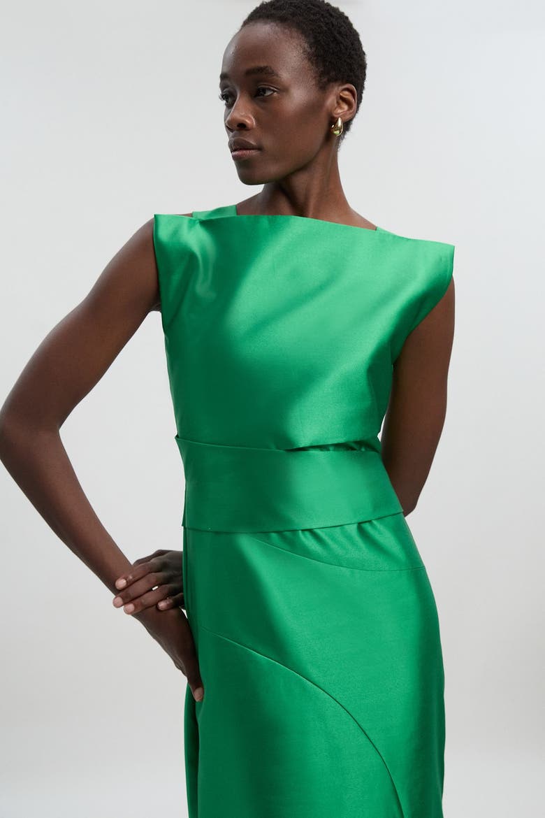 Satin Twill Draped Maxi Dress, Alternate, color, Green