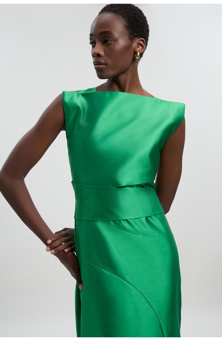 Karen Millen Satin Twill Draped Maxi Dress, Alternate, color, Green