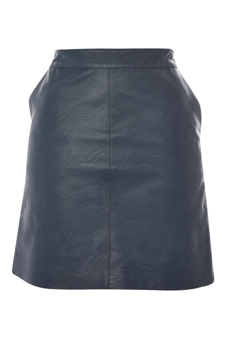 Faux Leather Skirt, Alternate, color, NAVY