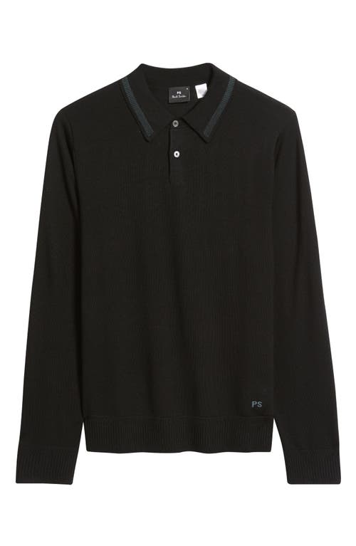 Ps By Paul Smith Ps Paul Smith Long Sleeve Tipped Wool Polo Sweater In Black