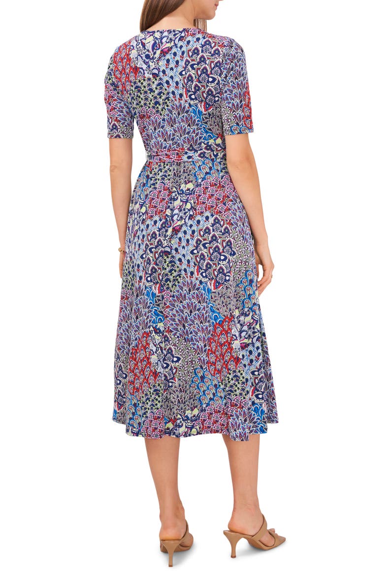 Print V-Neck Midi Dress, Alternate, color, ORANGE/PURPLE/BLUE