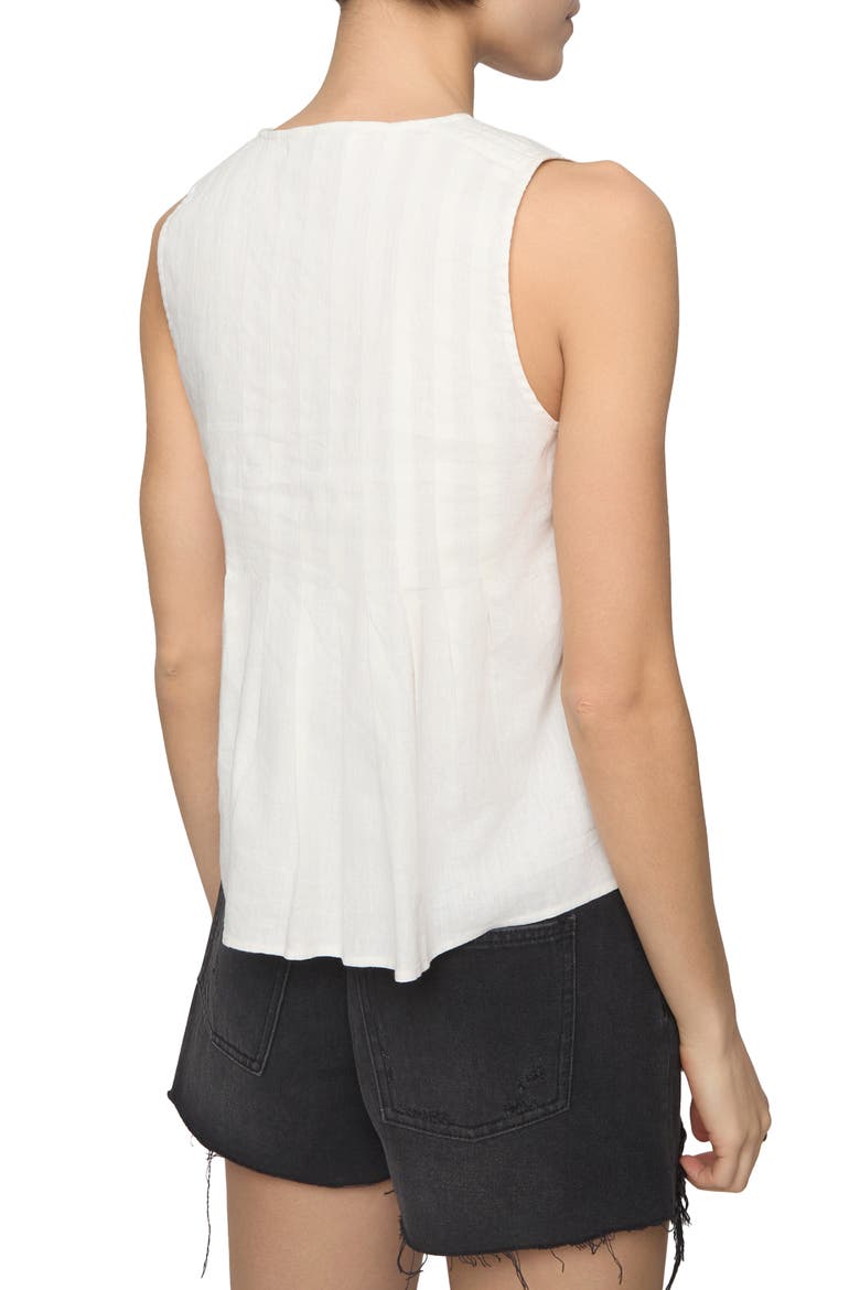Pleated Sleeveless Linen & Cotton Lace-Up Top, Alternate, color, PORCELAIN