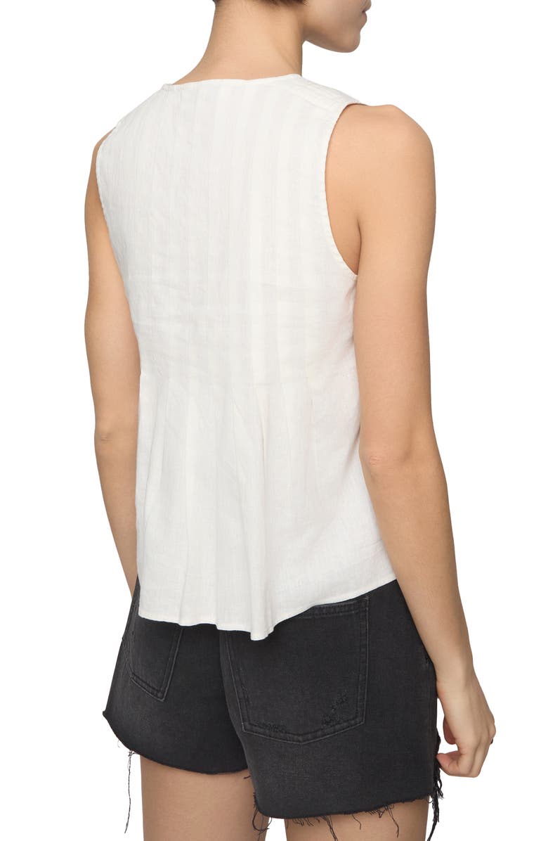 Rebecca Minkoff Pleated Sleeveless Linen & Cotton Lace-Up Top, Alternate, color, Porcelain
