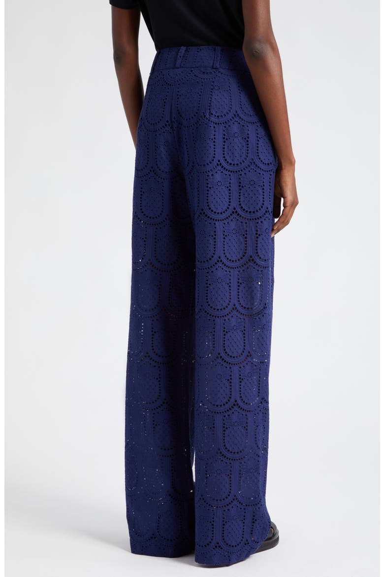 Pineapple Eyelet High Waist Wide Leg Pants, Alternate, color, NAVY BLUE