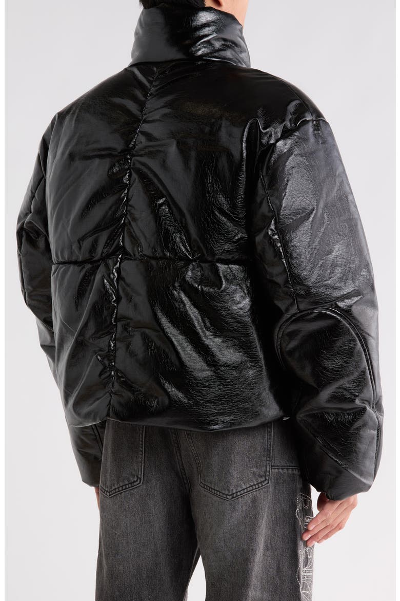 Faux Leather Puffer Jacket, Alternate, color, BLACK