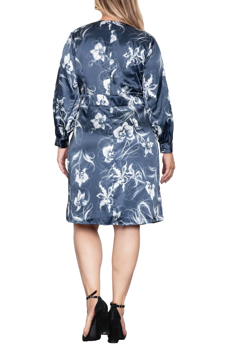Standards & Practices Floral Print Long Sleeve Faux Wrap Satin Dress, Alternate, color, Navy Orchid