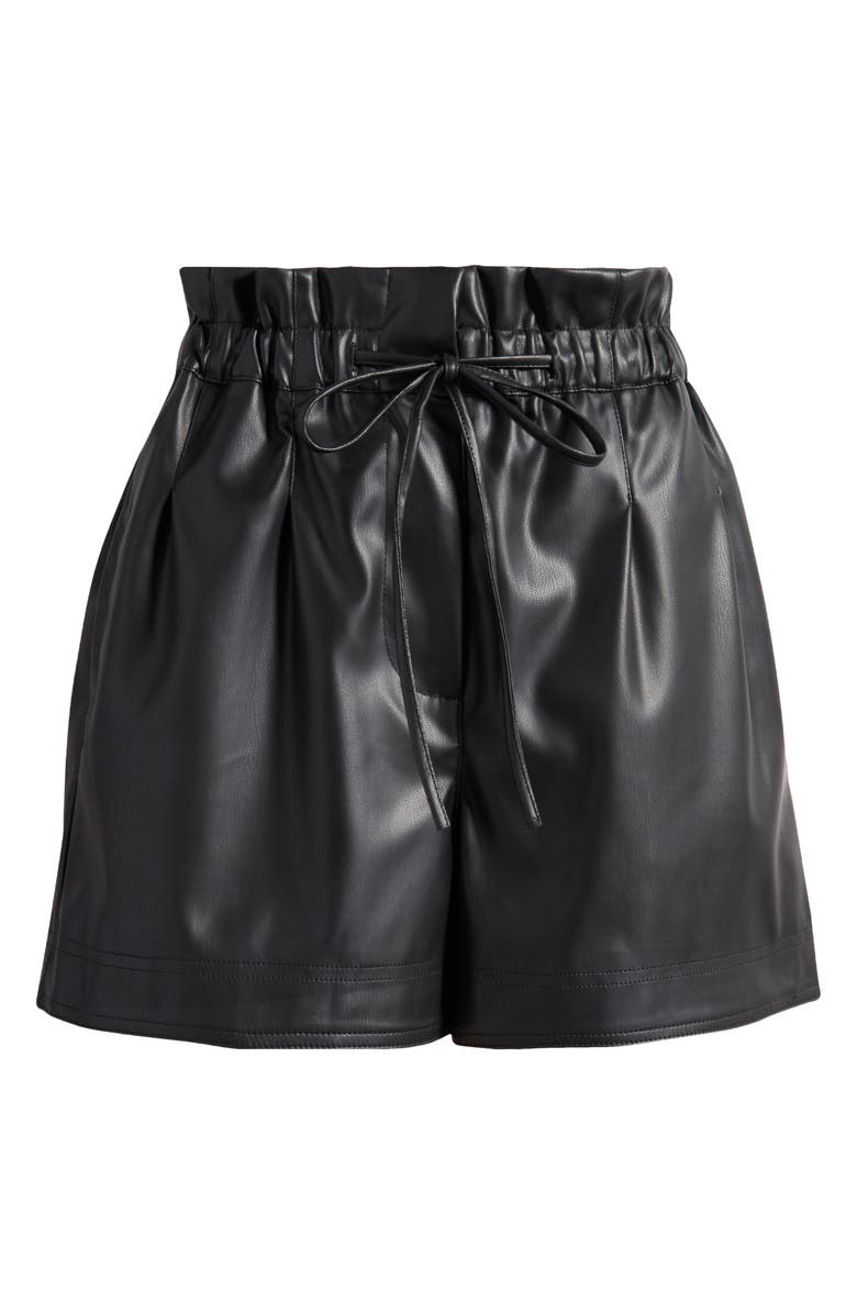 Topshop Paperbag Waist Drawstring Faux Leather Shorts, Alternate, color, 