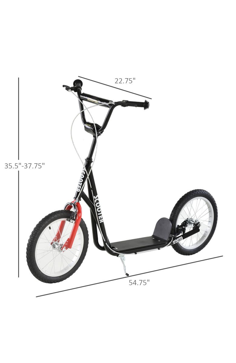 Aosom Youth Kick Scooter with Adjustable Handlebar, Dual Brakes, Inflatable Wheels, Alternate, color, Black