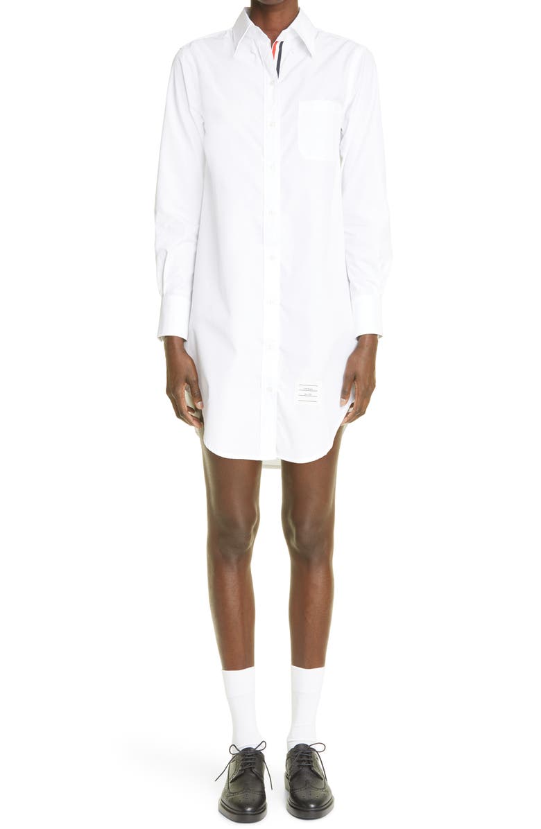 Thom Browne Long Sleeve Oxford Shirtdress, Main, color, White