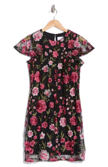 SAM EDELMAN SAM EDELMAN QUEENBERRY FLORAL EMBROIDERED CAP SLEEVE MINIDRESS 