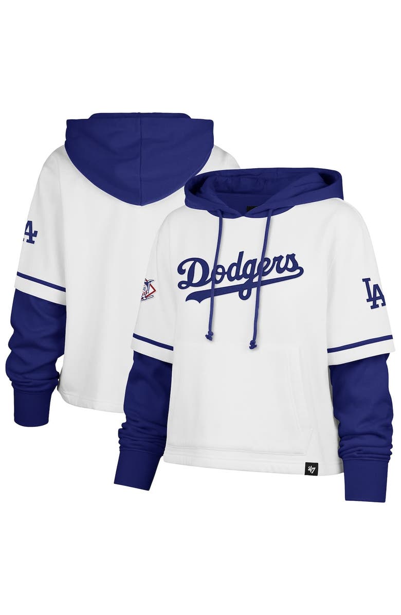 '47 Women's '47 White Los Angeles Dodgers Trifecta Shortstop Cropped Pullover Hoodie, Main, color, 