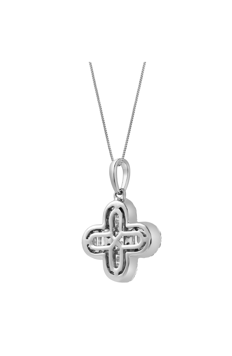 LuvMyJewelry Alina 0.7 Cts 14K Gold Baguette & Round Cut Diamond Clover Pendant with Optional Chain, Alternate, color, White Gold With Chain