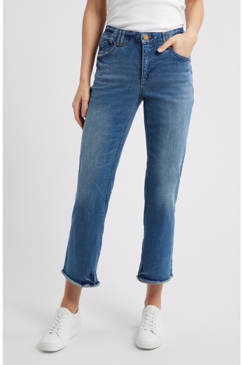 Tatum Frayed High Waist Ankle Bootcut Jeans, Main, color, MID BLUE ARTISANAL