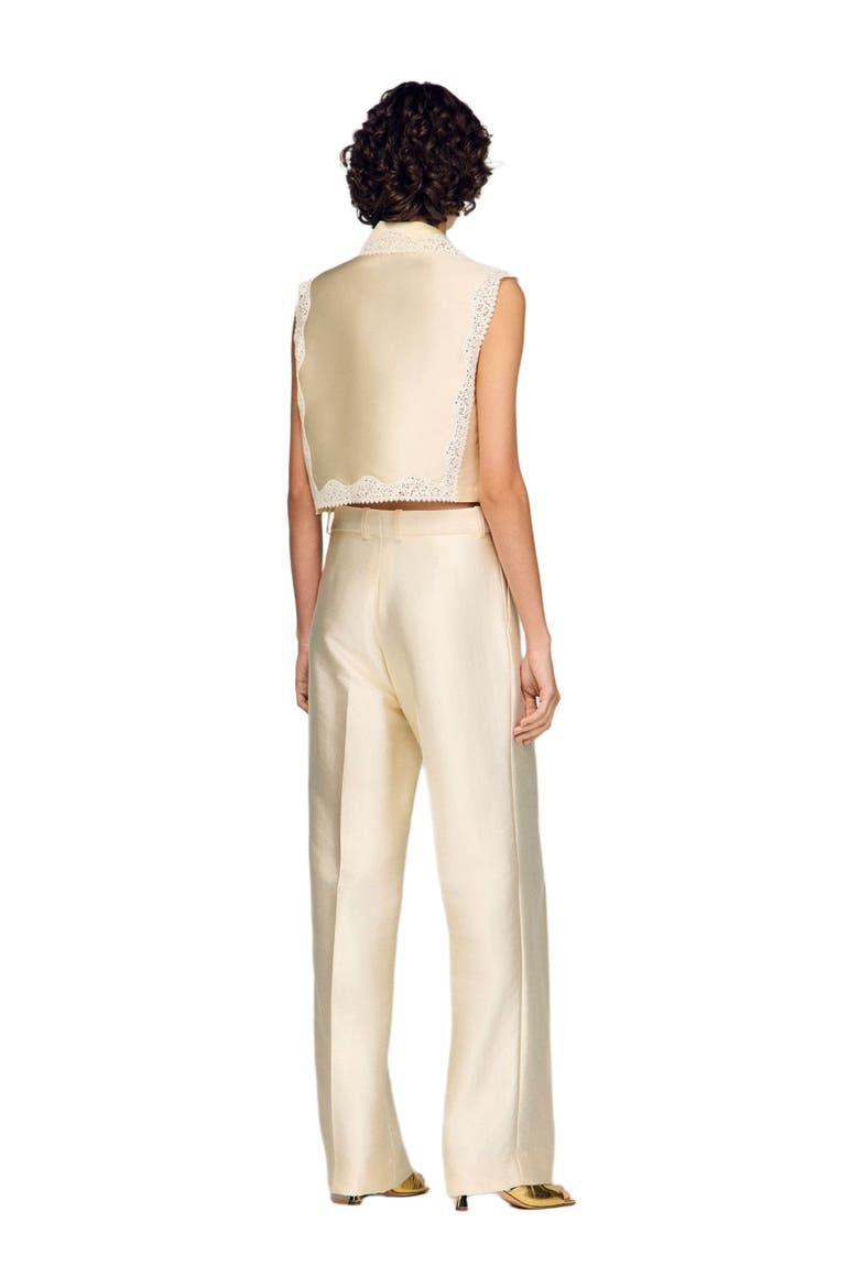 Satin-effect trousers, Alternate, color, Cream