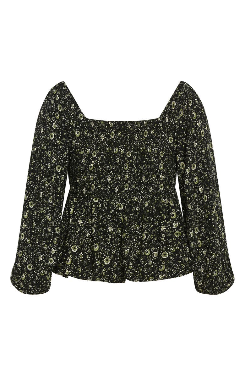 City Chic Monroe Smocked Top, Alternate, color, Olive Ditsy