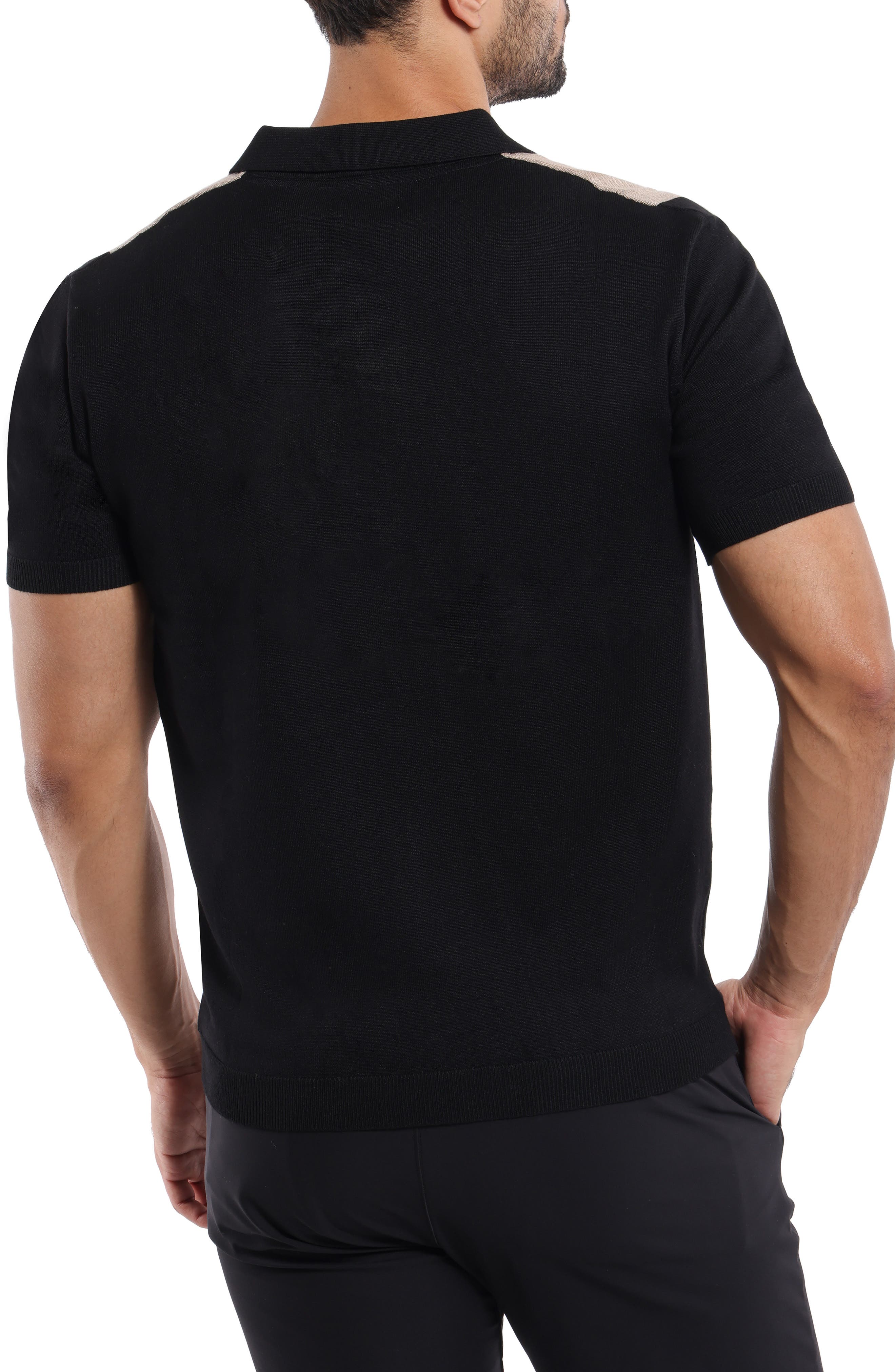 Stripe Short Sleeve Button-Up Polo Sweater - image 4