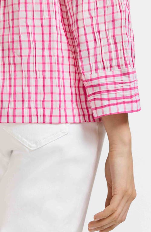 FOXCROFT FOXCROFT SAMMY CHECK CRINKLED COTTON BLEND TOP 