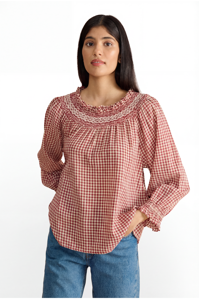 Georgie Blouse, Main, color, Rust Gingham