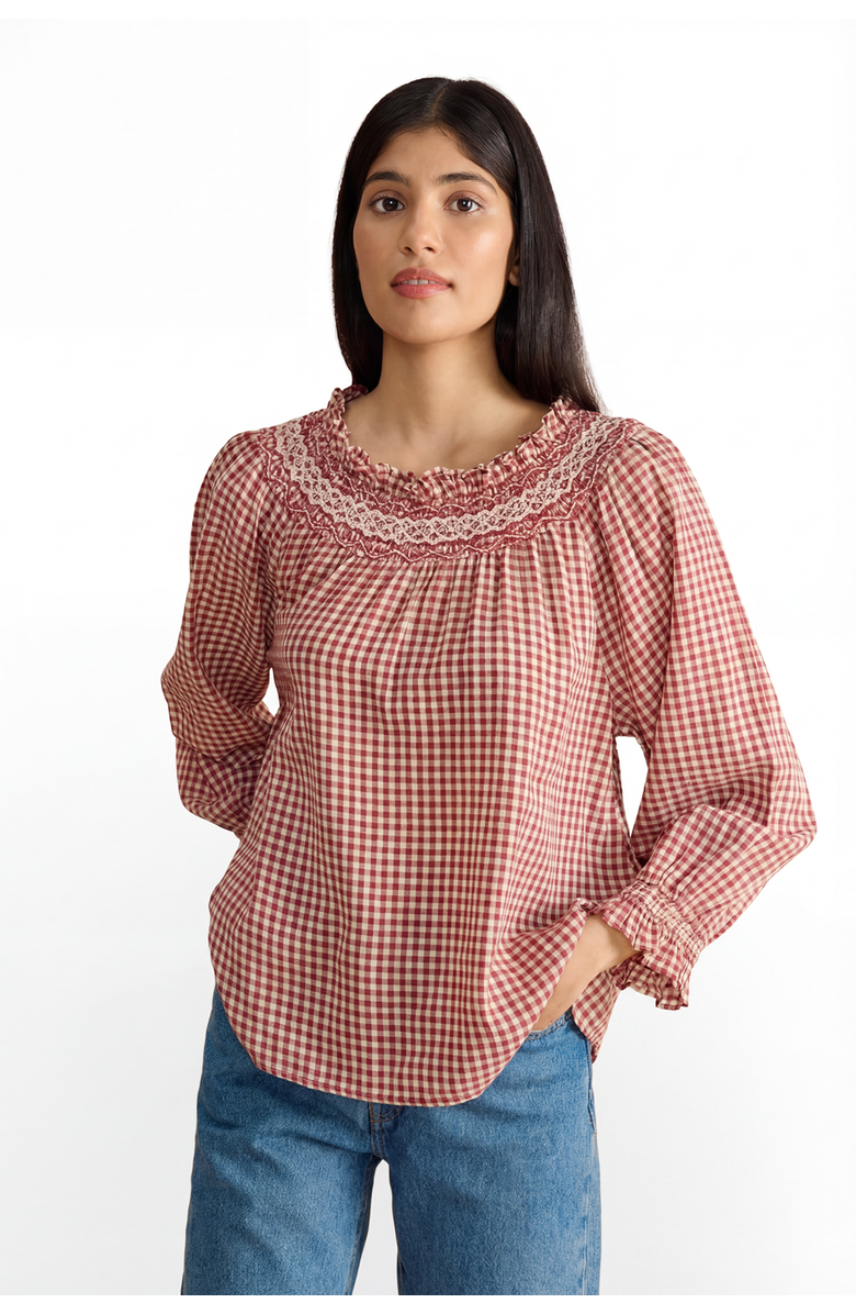 If Only If Georgie Blouse, Main, color, Rust Gingham