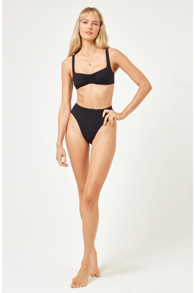 Savannah High Waist Bikini Bottoms, Alternate, color, BLACK