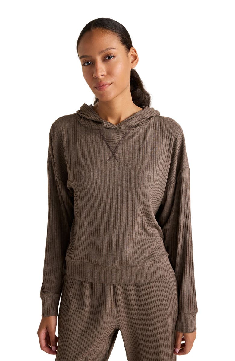 Haven Well Within Drapey Rib Knit Hoodie, Main, color, Walnut Hthr